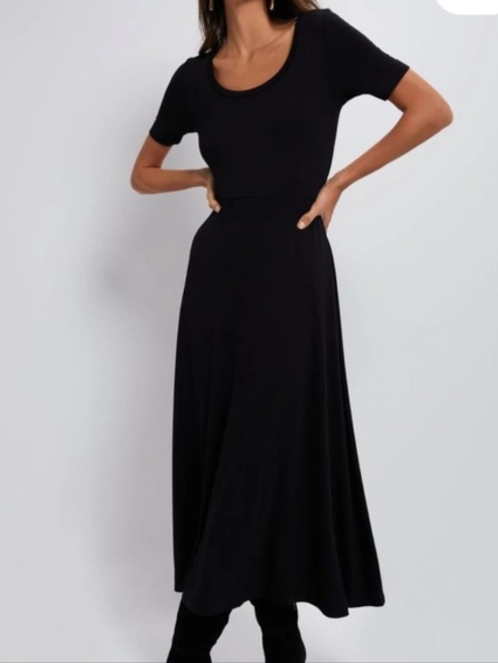NWT Tuckernuck Black Shortsleeve Bamboo/spandex Sara Midi Scoop Neck Dress